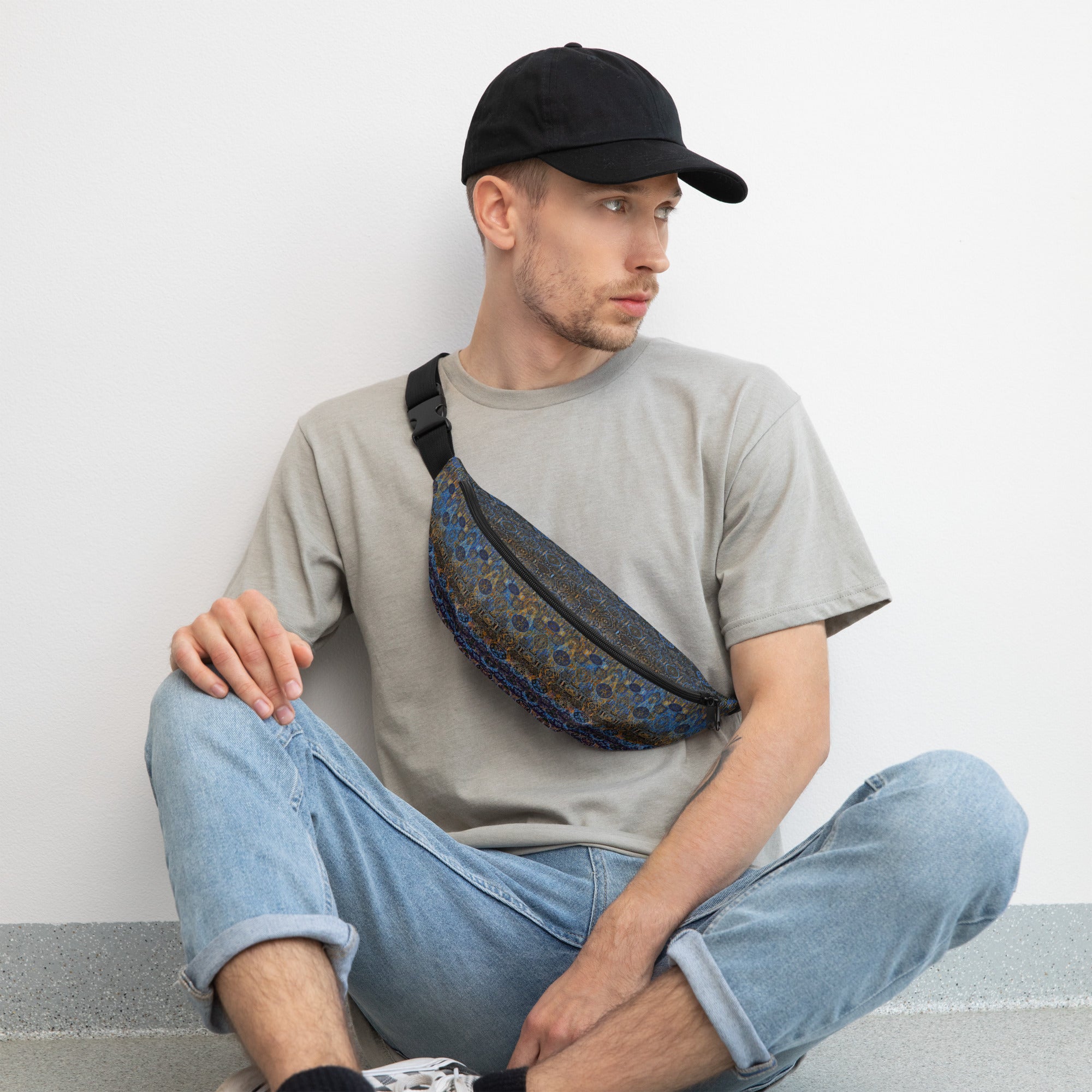 Navy Tile Print Fanny Pack