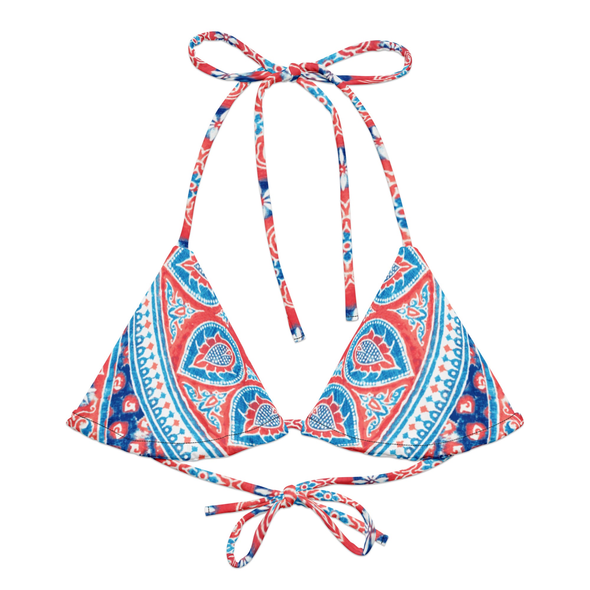 Paisley Tile Print Recycled String Bikini Top