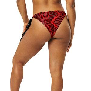 Red &  Black Tribal Print Recycled String BikiniBottom