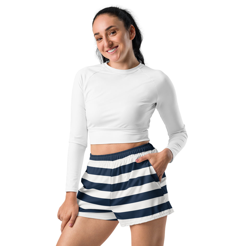 Navy Stripe Women’s Recycled Athletic Shorts