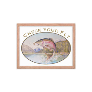 "Check Your Fly" Jumping Rainbow Trout Framed Print