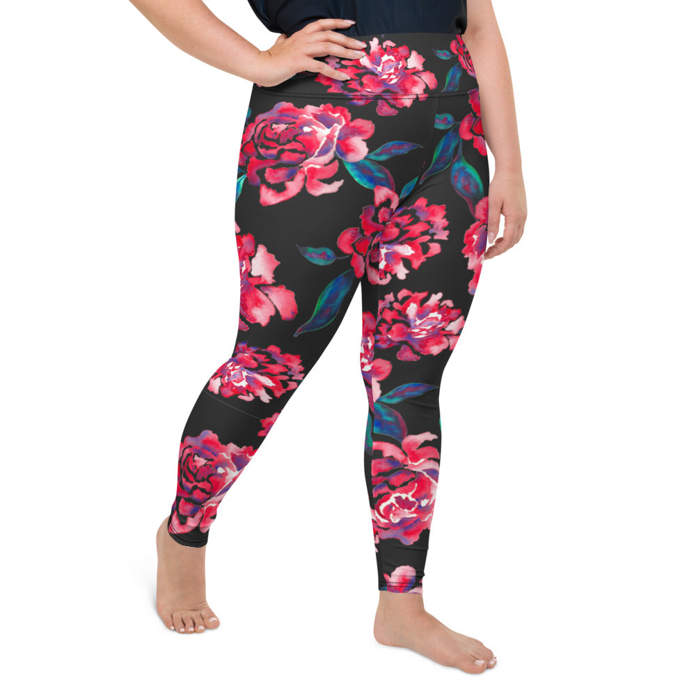 Painted Rose Yoga Cut Plus Size Leggings