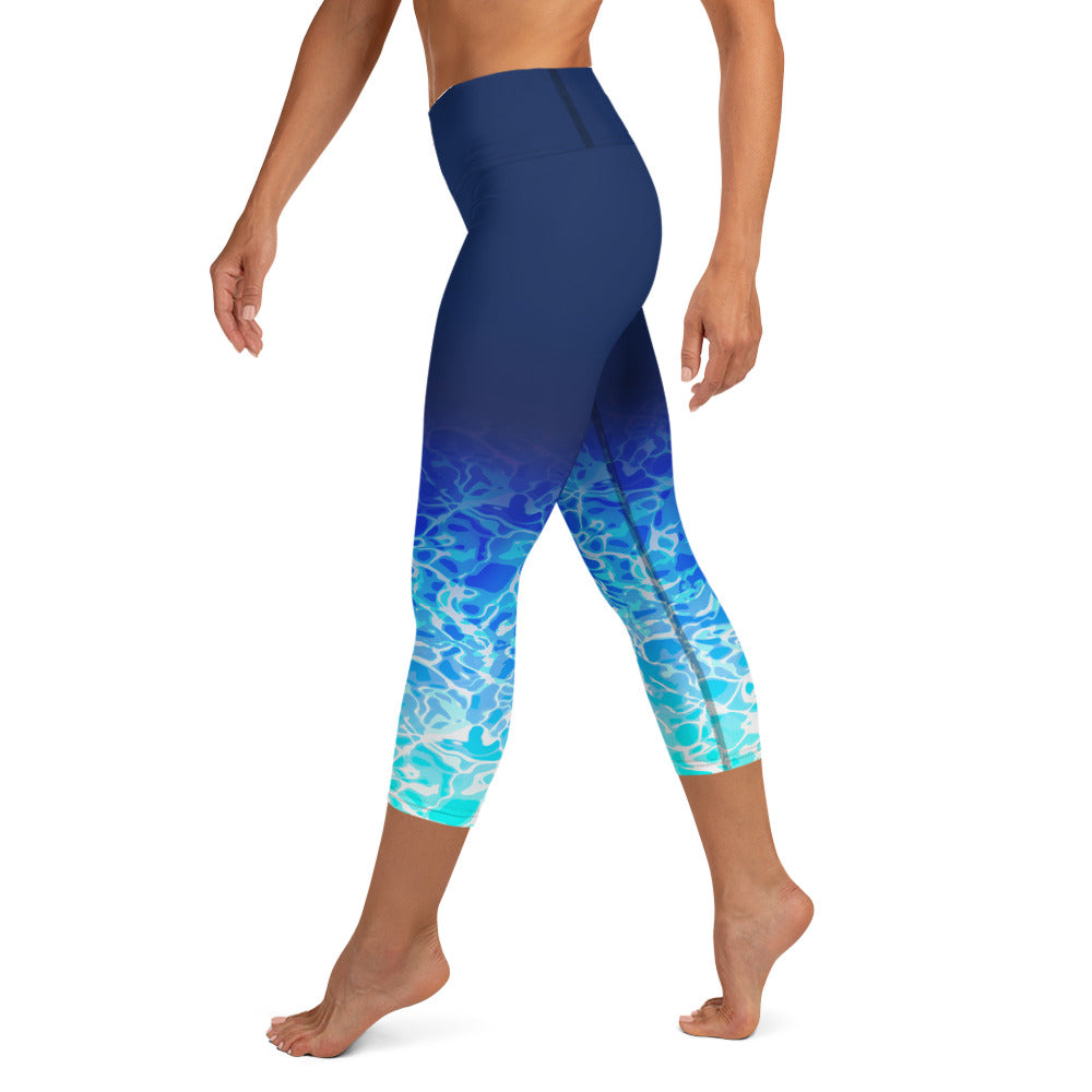 Capri Pants Women's Casual Gradient Stars Stripes Print Scalloped Hem  Skinny Yoga Summer Beach Athletic Leggings(Medium,Blue)