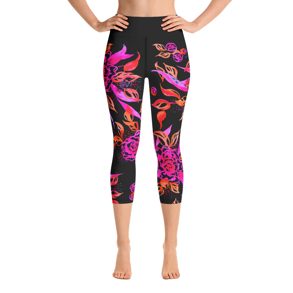Tropical Black Floral Leggings Womens High Waist Full or Capri Athletic  Leggings for Workout Yoga Running Sports Tropical Papaya Print -  Canada