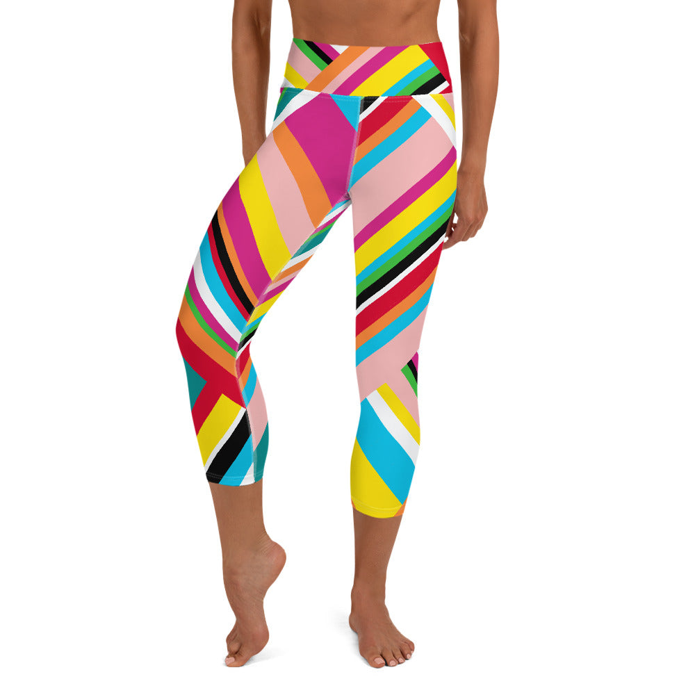 Rainbow Stripes Yoga Capri Leggings