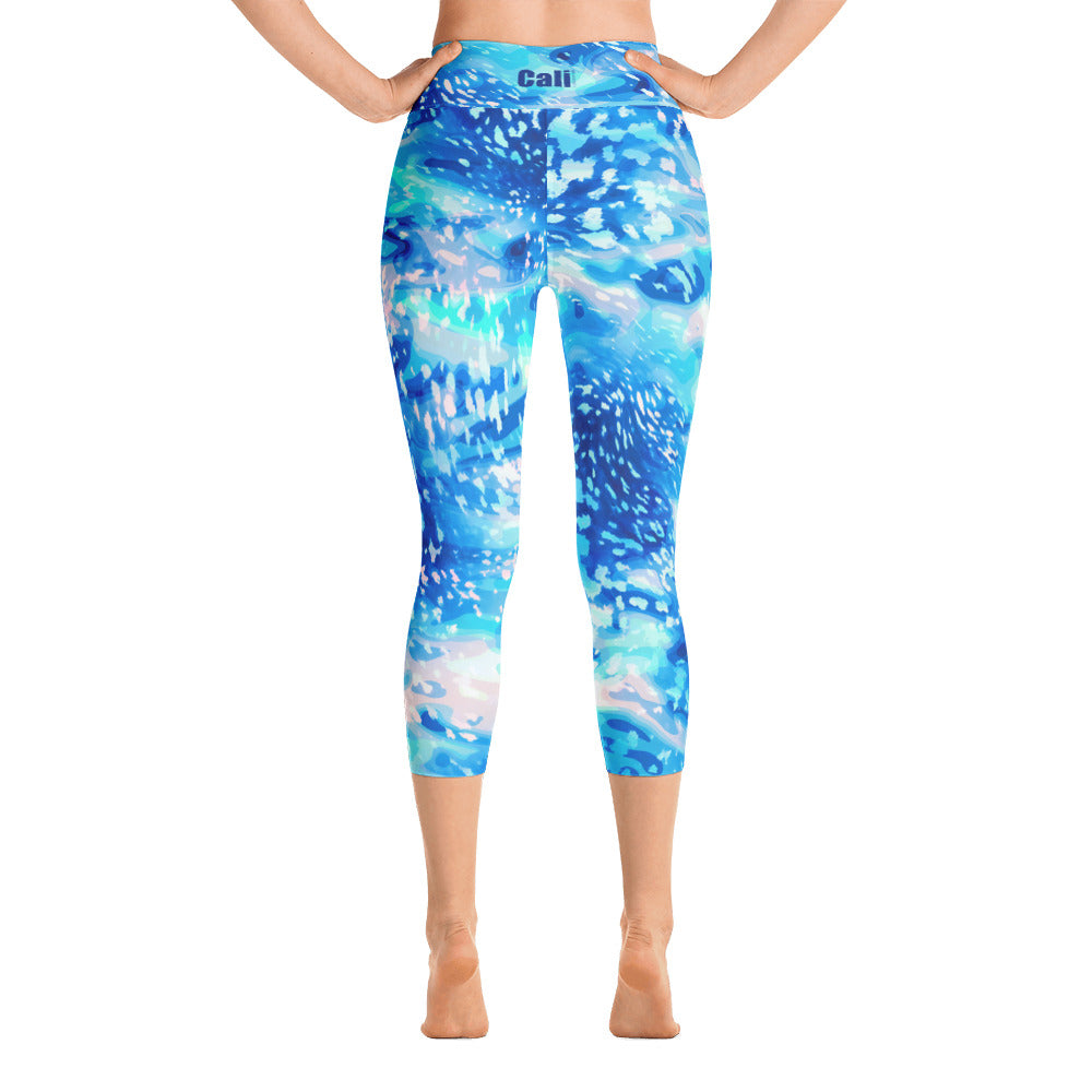 Pastel Tie Dye Capri Leggings Women, Watercolor Cropped Yoga Pants Pri
