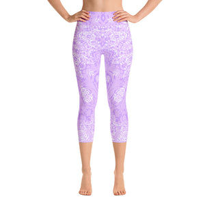 Lavender Paisley Yoga Cut Capri Leggings